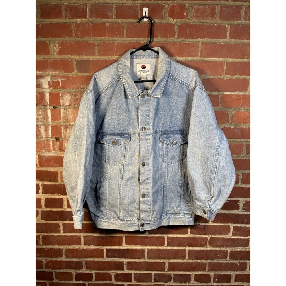 Vintage 90s Pepsi Jean Jacket Denim Blue Trucker Light Wash Adult XL